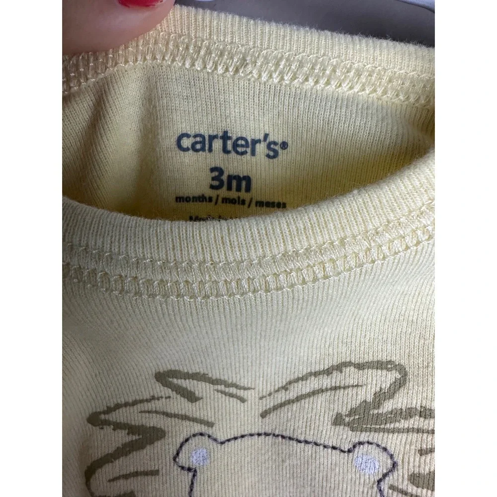 Carters Baby Boy 2 Piece Set Yellow Lion Bodysuit Gray Striped Joggers 3M